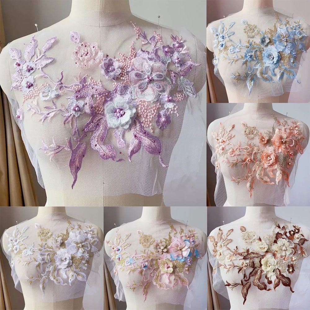 Embellishments For Scrapbooking - 3D 花ビーズレース生地アップリケ刺繍縫製パッチ結婚式のイブニングドレスの服パッチスクラップブッキング