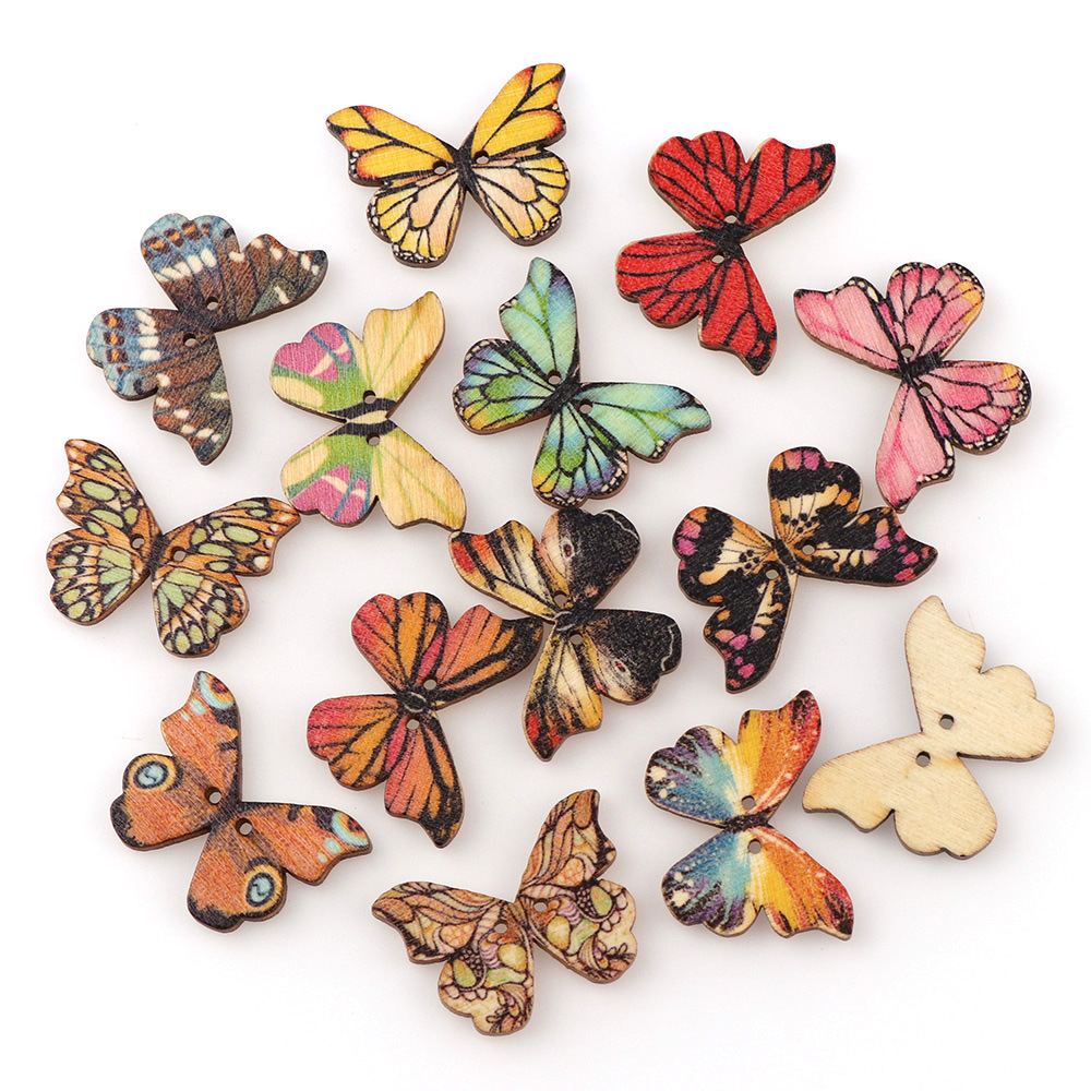 50個入り 蝶々型木製ボタン ミックスカラー DIYボタン  - Embellishments For Scrapbooking のレビューと価格